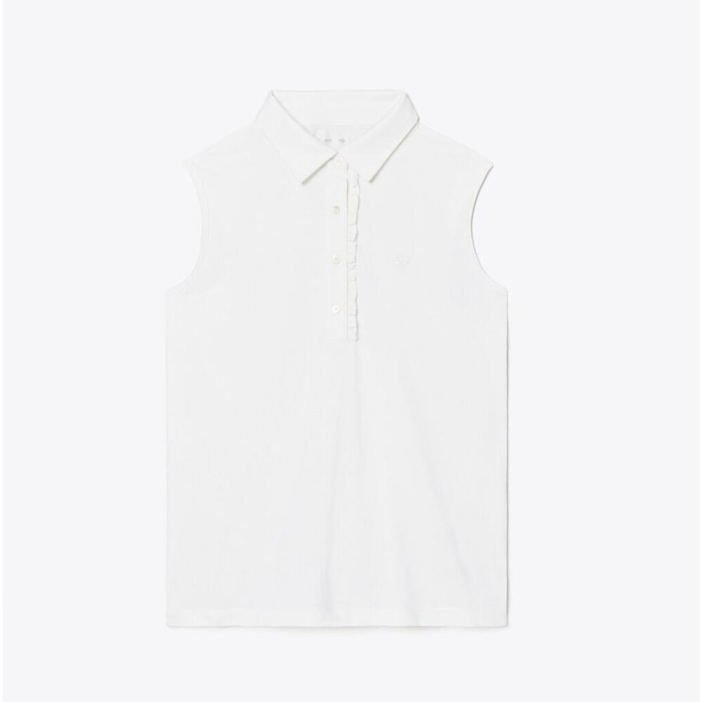 Tory Sport TECH PIQUÉ SLEEVELESS POLO White Sz XL - Picture 2 of 8